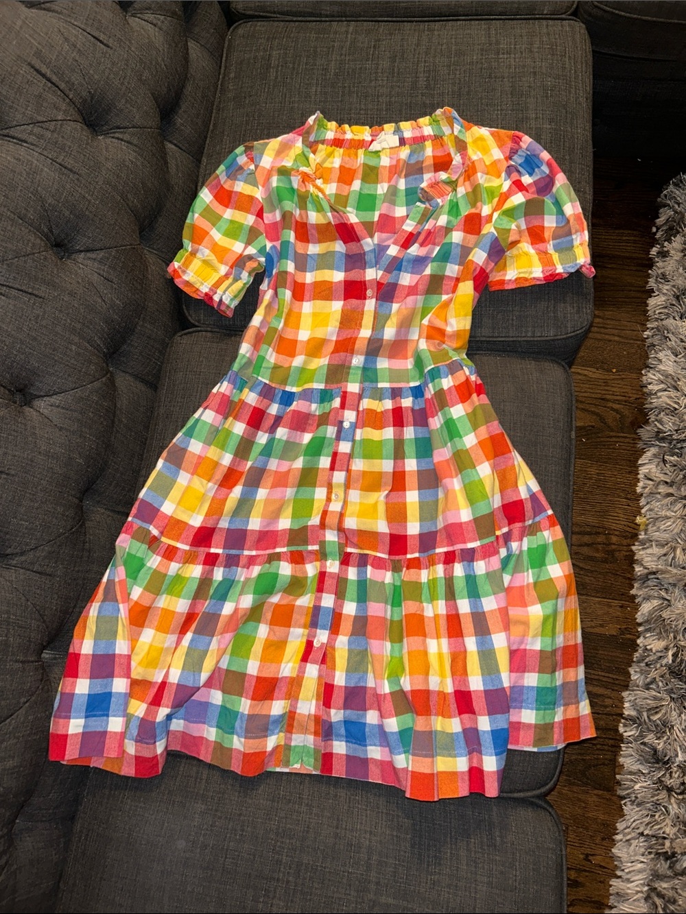 Fragonard Colorful Plaid Midi Dress in Multicolor Like New